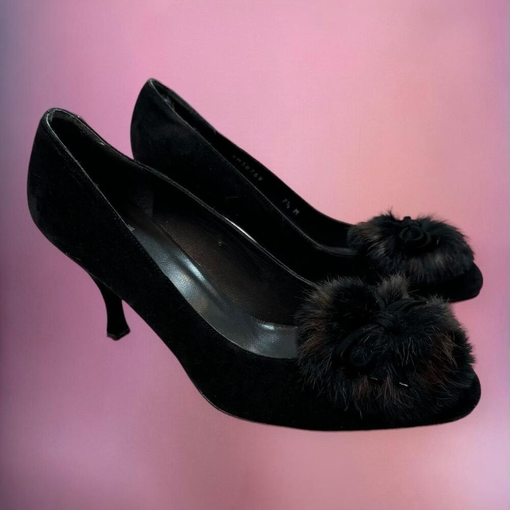 Stuart Weitzman office siren black suede fur pumps